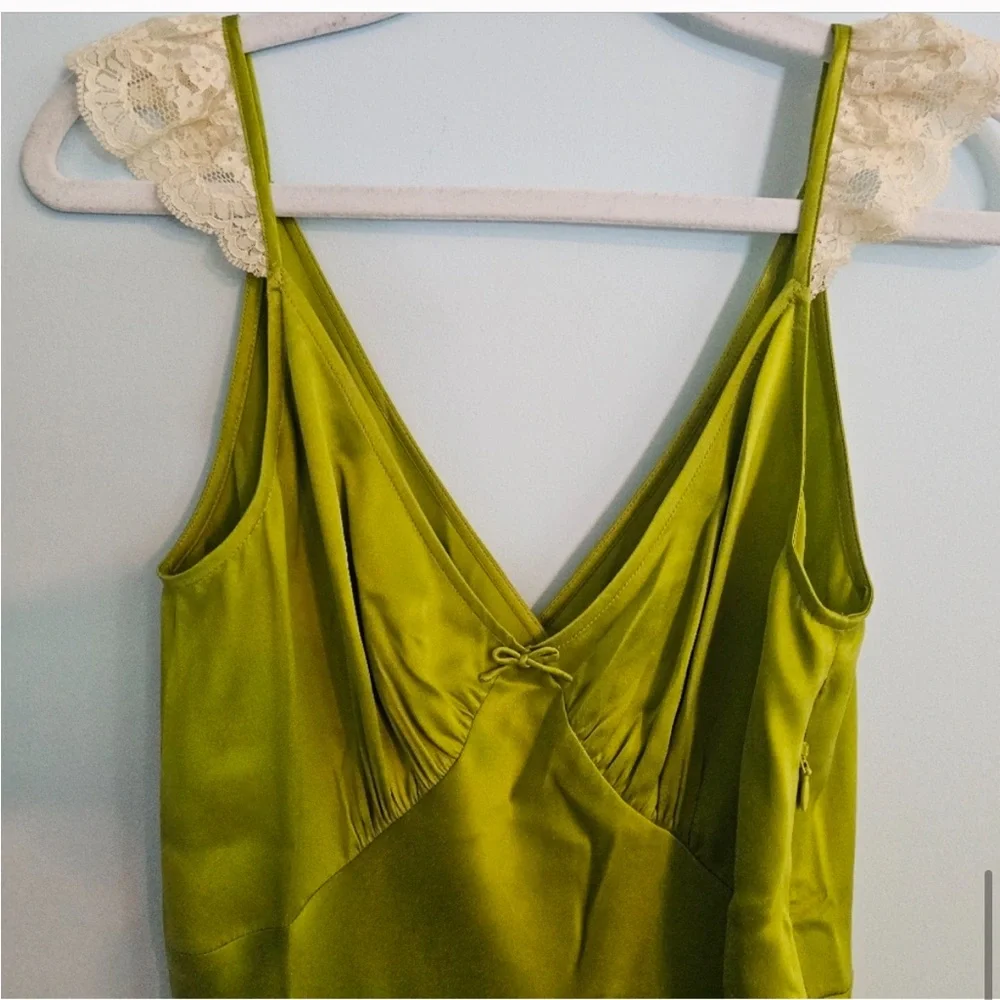 DOEN Claire Dress Silk Chartreuse Green Midi Maxi Slipdress XS Babydoll Retro - Picture 6 of 15